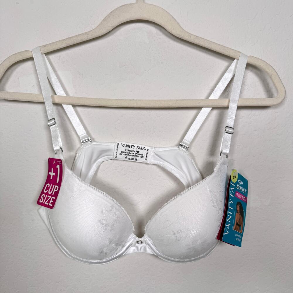 Vanity Fair Womens Ego Boost Jacquard Push Up Bra Size 36B Underwire White
